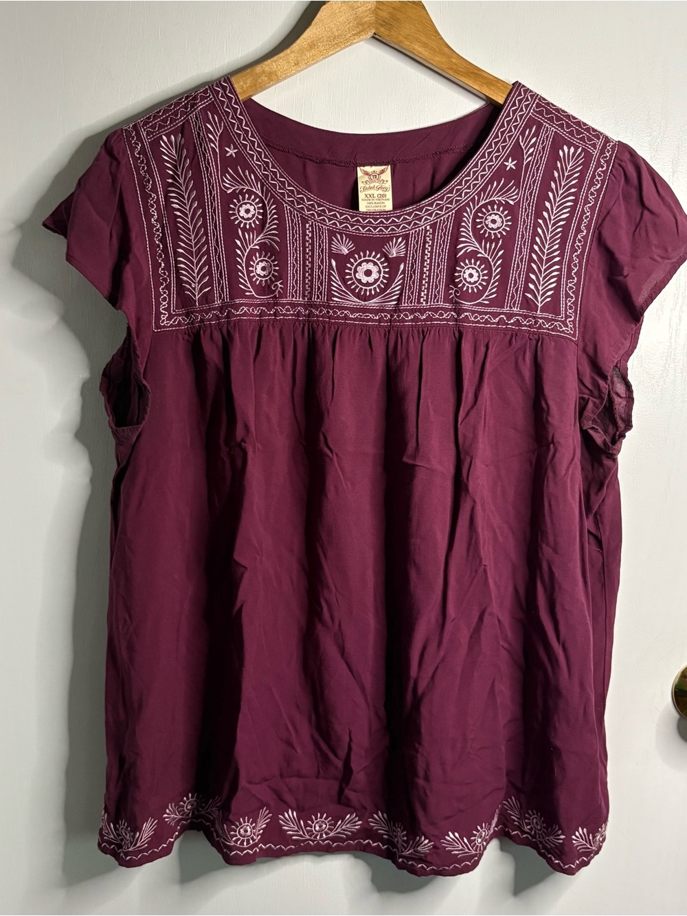 Faded Glory Sz 2X Embroidered Peasant Top Cap Sleeve Boho Coquette Cottagecore